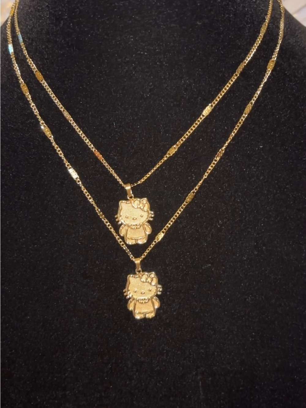 Gold Hello Kitty Double Layer Pendant Necklace - Women's Jewelry 18k